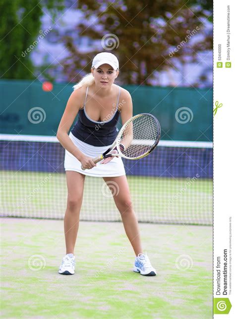 Sport Concept Professional Female Tennis Player With Raqu