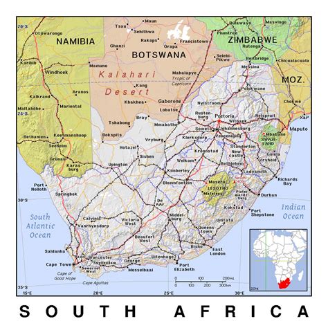detailed political map  south africa  relief south africa africa mapsland maps