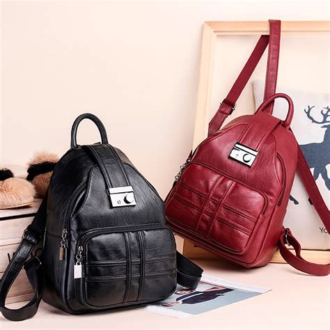 women backpack simple casual soft leather anti theft travel small backpack   backpacks