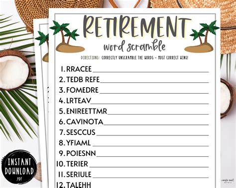 printable retirement party games printable word searches