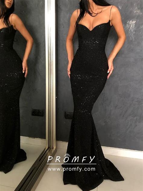 elegant black sequin slim mermaid evening dress promfy