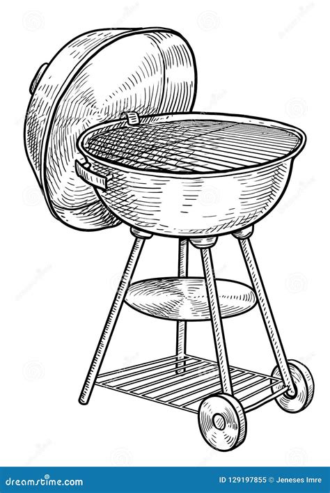 charcoal barbecue grill illustration drawing engraving ink  art vector stock vector