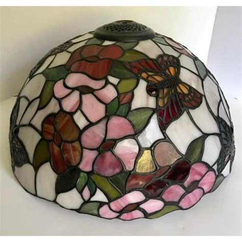 vintage tiffany stained glass floral and butterfly shade chairish