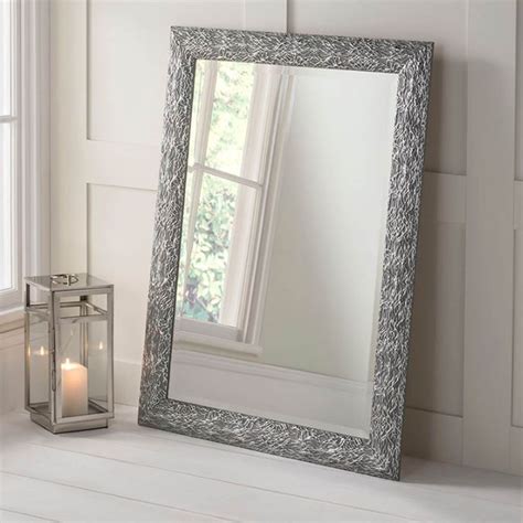 detailed rectangular grey  silver wall mirror hd