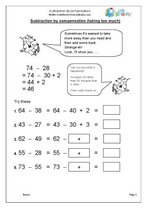 subtraction  compensation subtraction maths worksheets  year