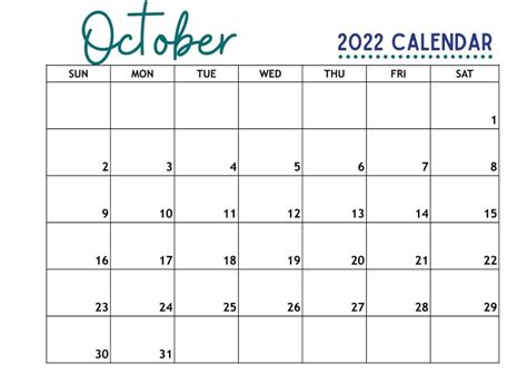 october calendar printable