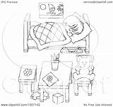 Bedroom Coloring Sleeping Outline Boy His Illustration Royalty Clip Clipart Pages Bannykh Alex Furniture Sketch Template sketch template