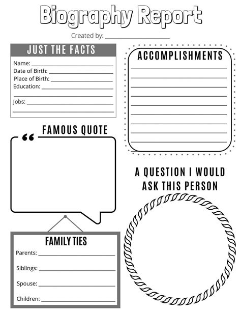biography printable  kids  page report  famous people