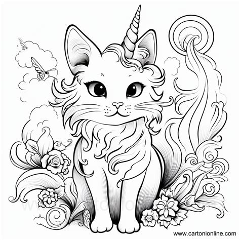 Dibujo 01 De Gato Unicornio Para Colorear
