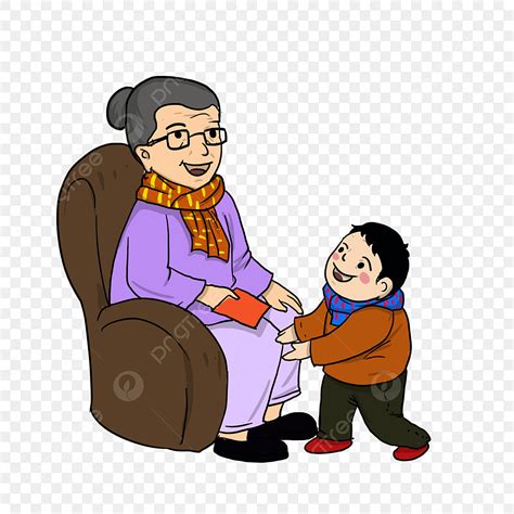 Gambar Chung Yeung Nenek Dan Cucu Kanan Pria Yang Duduk Di Sofa Tua