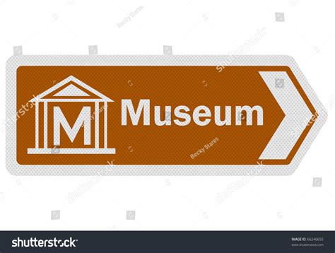 photo realistic metallic reflective museum road sign isolated