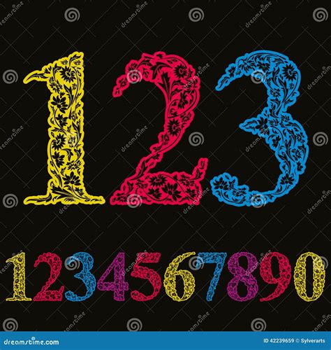 beautiful floral numbers set stock vector illustration  flowery serif