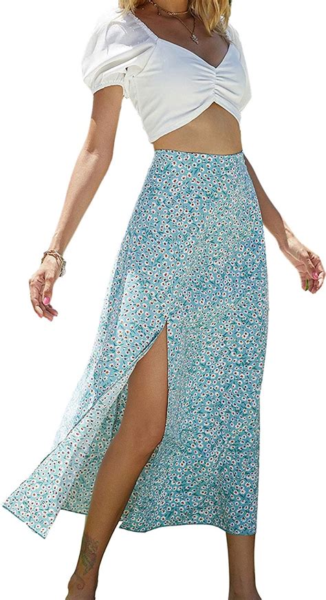 Female Casual Beach Split Skirts Summer Women High Waist Floral Print