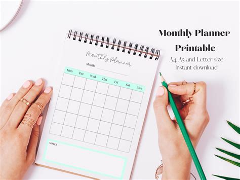 monthly planner printable calendar  planner monthly etsy