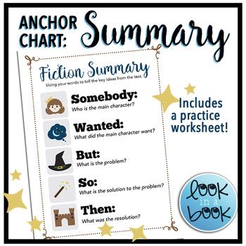 fiction summary  swbst anchor chart worksheet     book