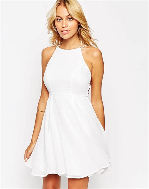 lyst asos skater dress with lace up back in white