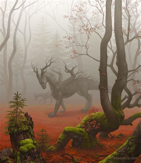 mysterious forest  dragarta fantasy beasts mythical creatures art