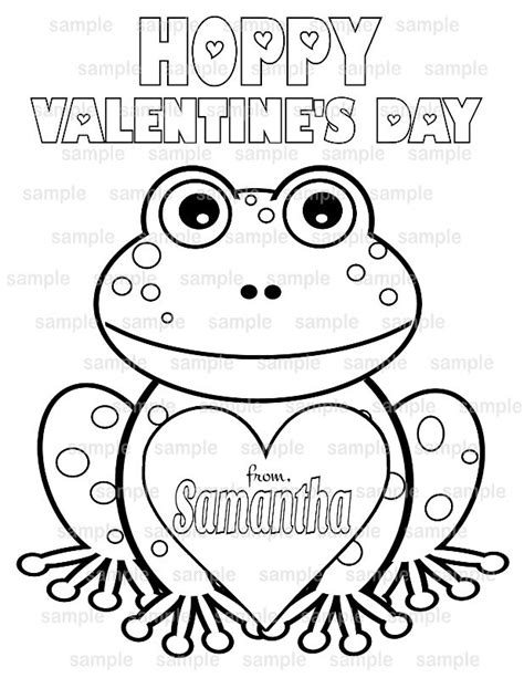 personalized printable valentines day frog coloring page