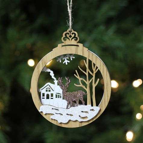 diva  home  layered winter woodland reindeer christmas ornament