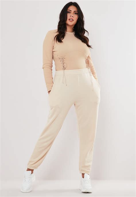 Plus Size Nude Rib Lace Up Bodysuit Missguided