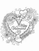 Coloring Valentine Adult Pages Valentines Heart Printable Choose Board Sold Etsy sketch template