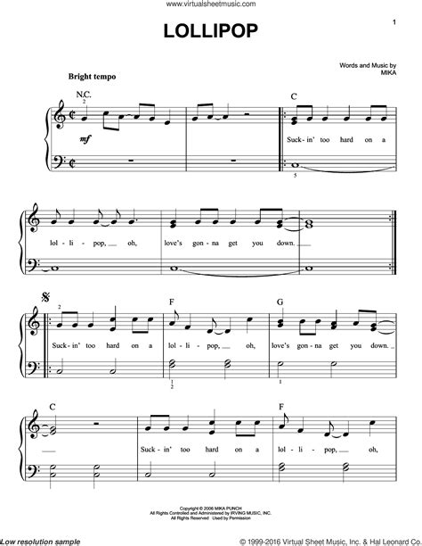 Mika Lollipop Sheet Music For Piano Solo [pdf Interactive]