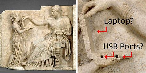 Ancient Greek Sculpture Shows Woman Using Laptop