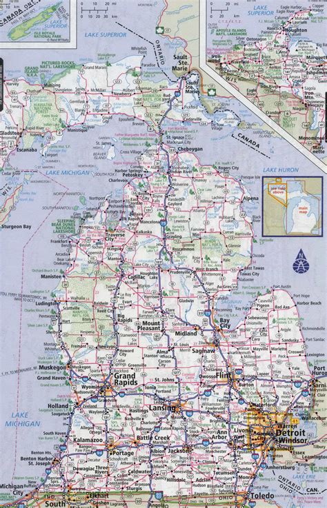 large detailed roads  highways map  michigan state  cities
