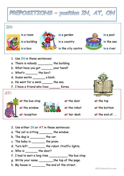 preposition  position    english esl worksheets