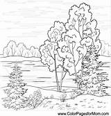 Outline Landscape Coloring Scenery Pages Nature Drawing Sketch Forest Adults Drawings Printable River Adult Print Colouring Landscapes Natural Color Outlines sketch template