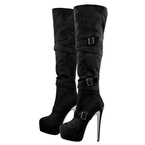 black suede platform buckle stiletto over the knee high boots onlymaker