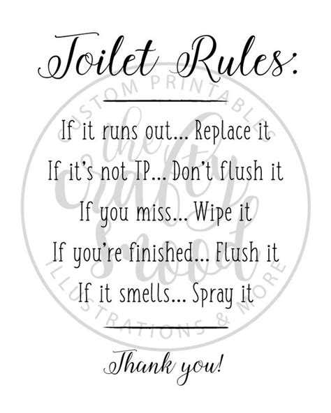 toilet rules bathroom sign printable instant  etsy