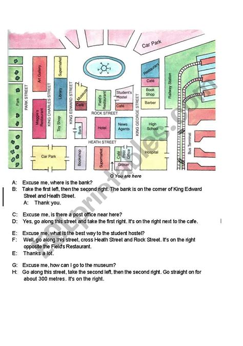 giving directions  preposition  places esl worksheet  queenqueen