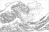 Vague Hokusai Kanagawa Tsunami Kunstwerk Woodblock Malbuch Erwachsene Kangawa Disasters Adultos Adulti Vagues Justcolor Ukiyo Chefs Masterpieces œuvres Japonais sketch template