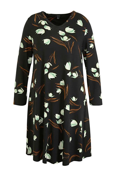 yesta jurk amalie essential met   print zwartmintgroenbruin wehkamp