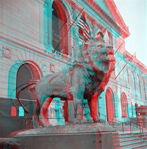 fileart institute  chicago lion statue anaglyph stereojpg