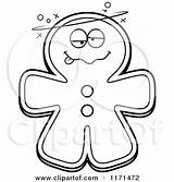 Drunk Gingerbread Man Clipart Mascot Cartoon Thoman Cory Outlined Coloring Vector sketch template