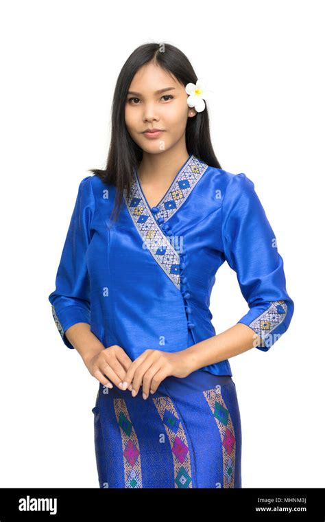 Beautiful Laos Girl In Laos Costume Isolated On White Background Asian