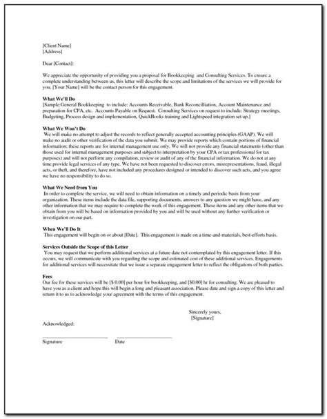 bookkeeping engagement letter template   bookkeeping