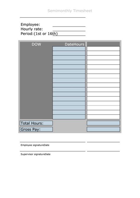 top  semi monthly timesheet templates      format