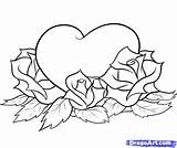 Coloring Pages Roses Draw Hearts Step Heart Visit Rose Drawings sketch template