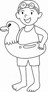 Swimming Kid Coloring Clipart Clip Going Children Line Cliparts Bird Sweetclipart Library sketch template