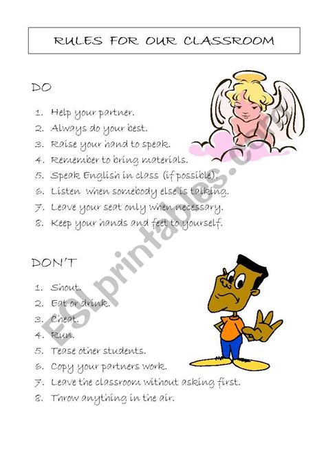 classroom rules esl worksheet  durinka