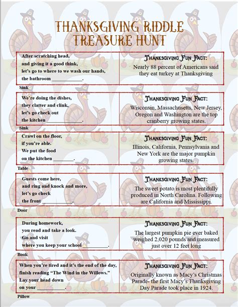 printable thanksgiving riddle treasure hunt  mix  match clues