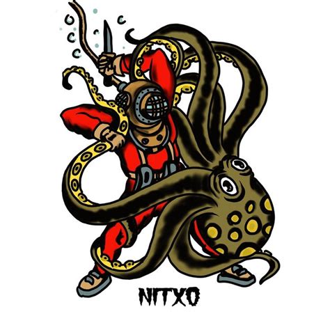 Diver Fighting Octopus Squid Tattoo Octopus Tattoo I Tattoo Tattoo