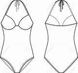 Swimsuit Suit Bathing Drawing Piece Vector Illustration Getdrawings Front Back sketch template