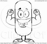 Pill Mascot Flexing Happy Clipart Royalty Cartoon Vector Toon Hit Illustration sketch template