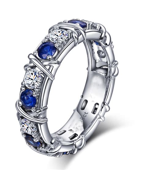Designer 1 Carat Alternating Diamond And Sapphire Wedding Ring Band In