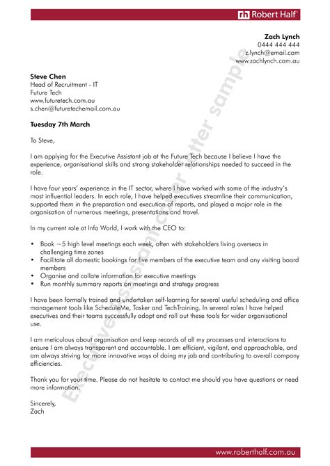 executive assistant cover letter templates  allbusinesstemplatescom