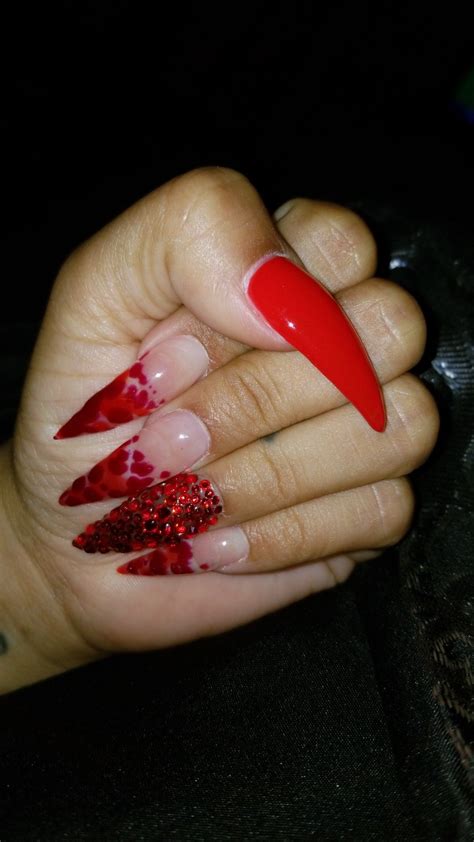 Red Long Rhinestone Claws My Nails Nails Lipstick